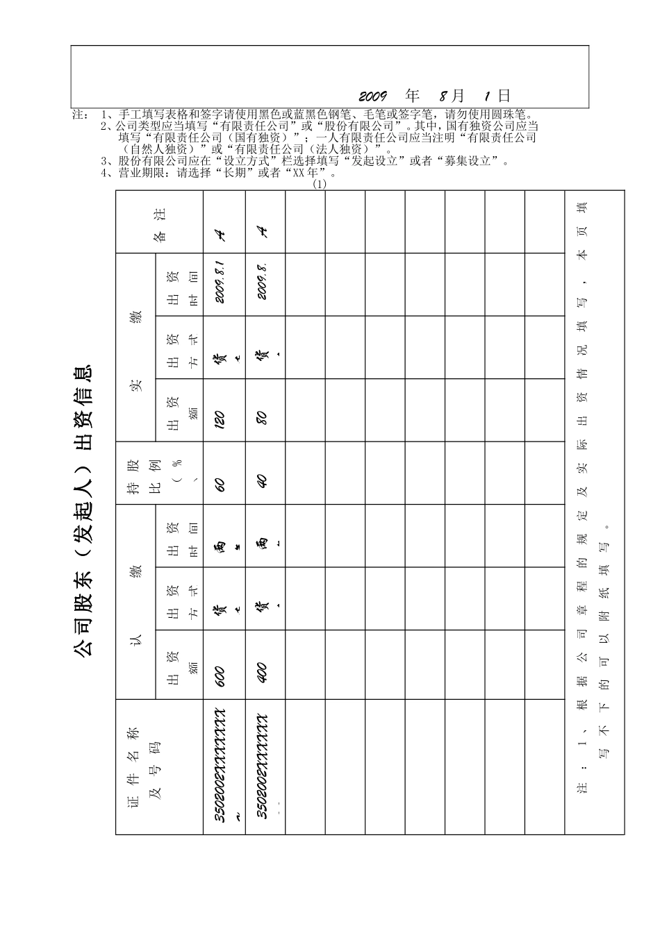 公司设立登记表格(填写示范)_第2页