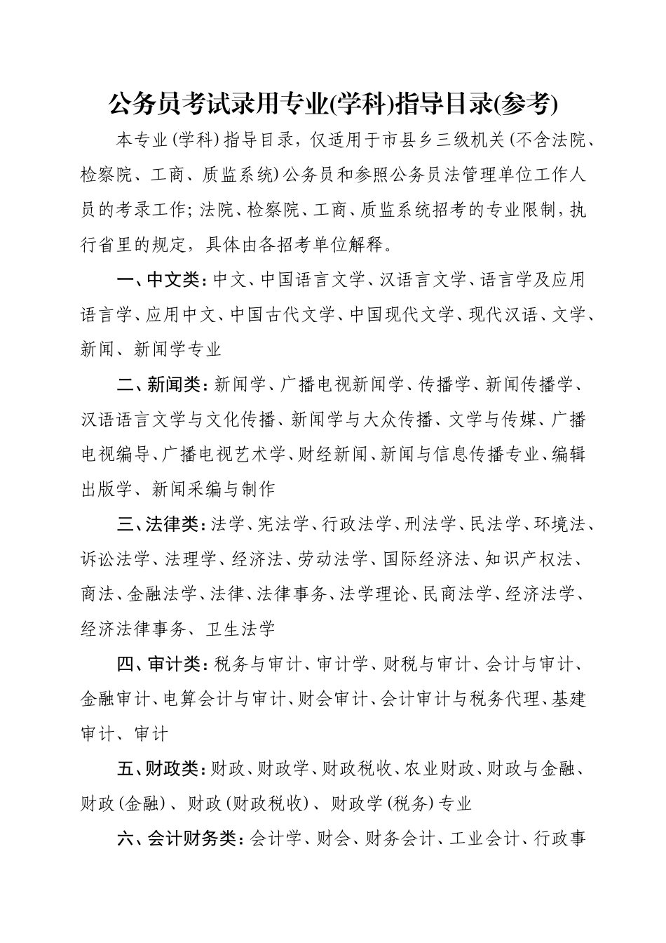 公务员考试录用专业(学科)指导目录(参考)_第1页