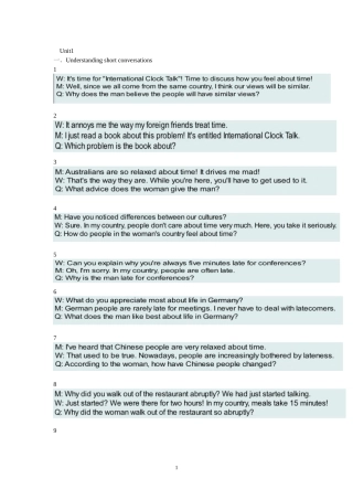 供参考第二版新视野大学英语听说教程第二册听力原文及答案(unit1-5)