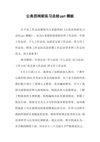 公务员岗前实习总结ppt模板