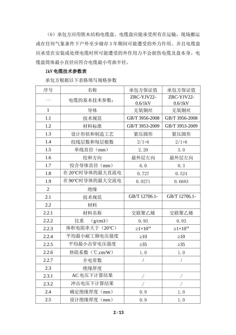 光伏专业电缆、1KV电缆、10KV电缆电线电缆技术参数表_第2页