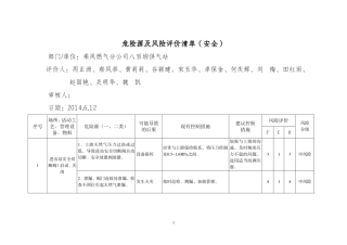 供气站危险源及风险评价清单(安全)