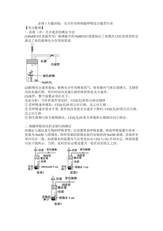 光合作用和细胞呼吸综合训练及习题解析