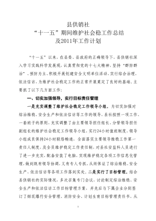 供销社维稳总结及2011年工作计划