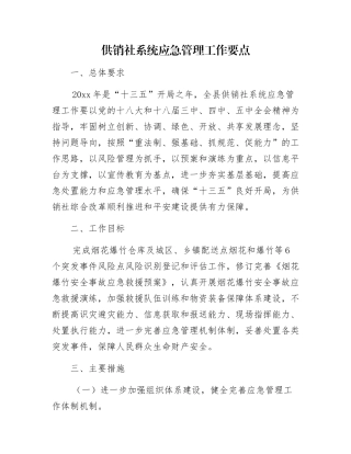 供销社系统应急管理工作要点