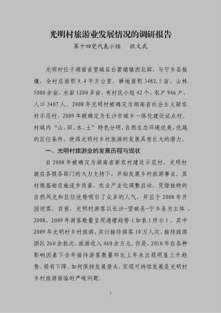 光明村旅游业发展情况的调研报告