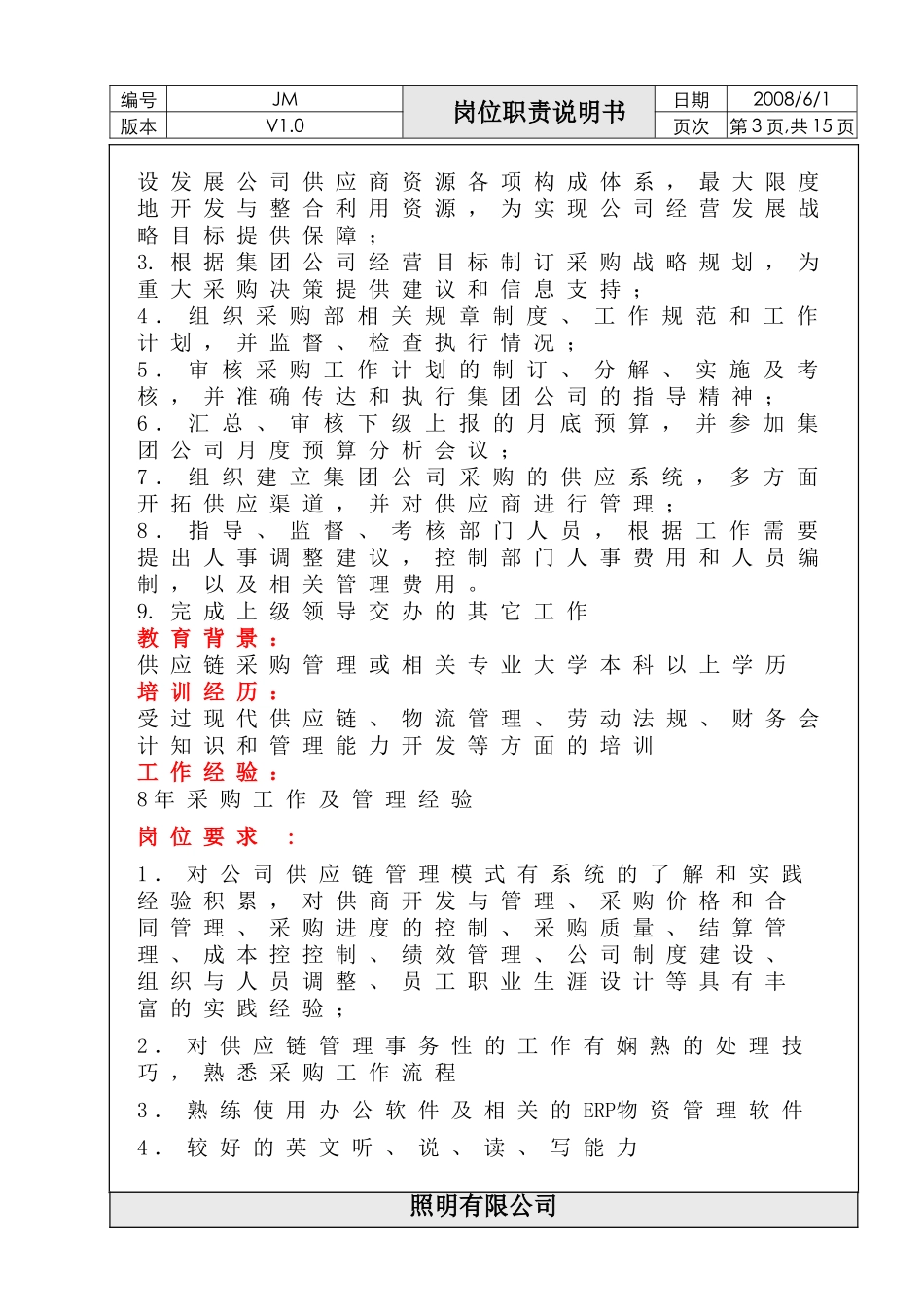 供应链中心岗位说明书_第3页