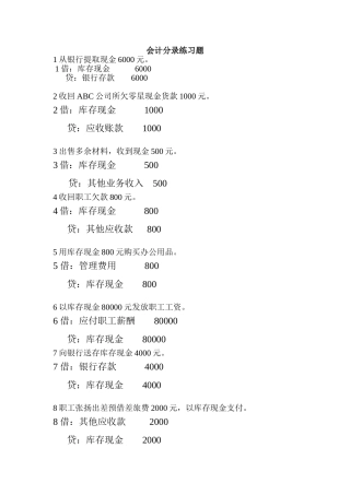 会计分录练习题新整理(DOC)