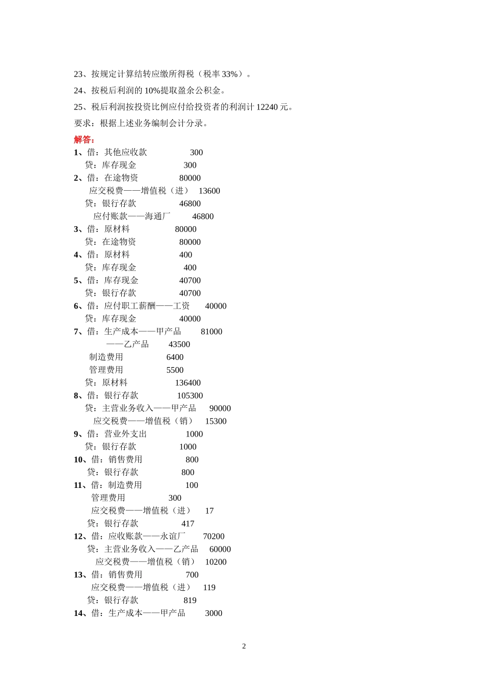会计分录综合练习题(同名6067)_第2页