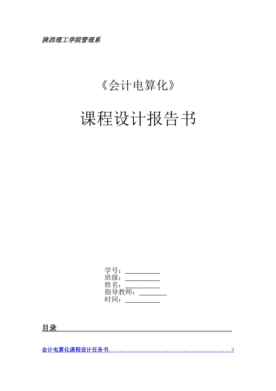 会计电算化-课程设计_第1页