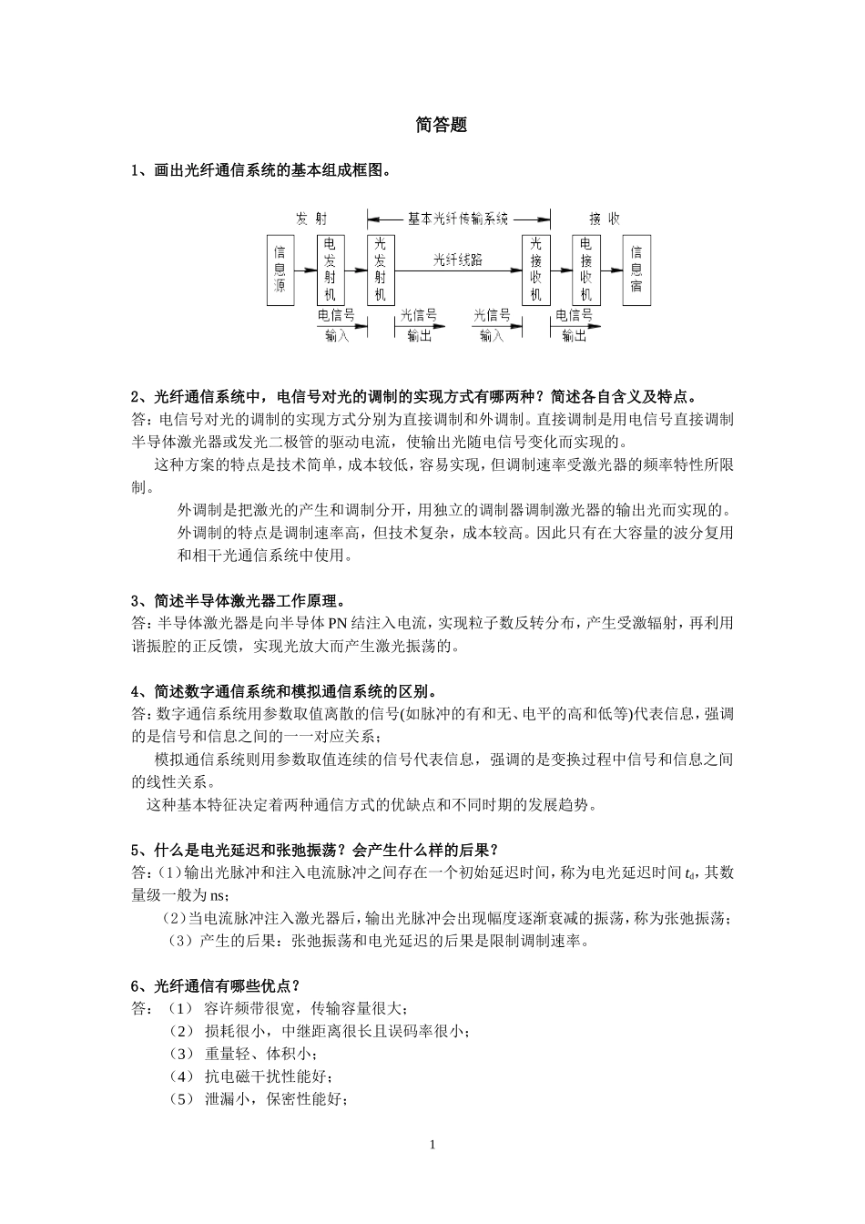 光纤通信期末考试简答_第1页