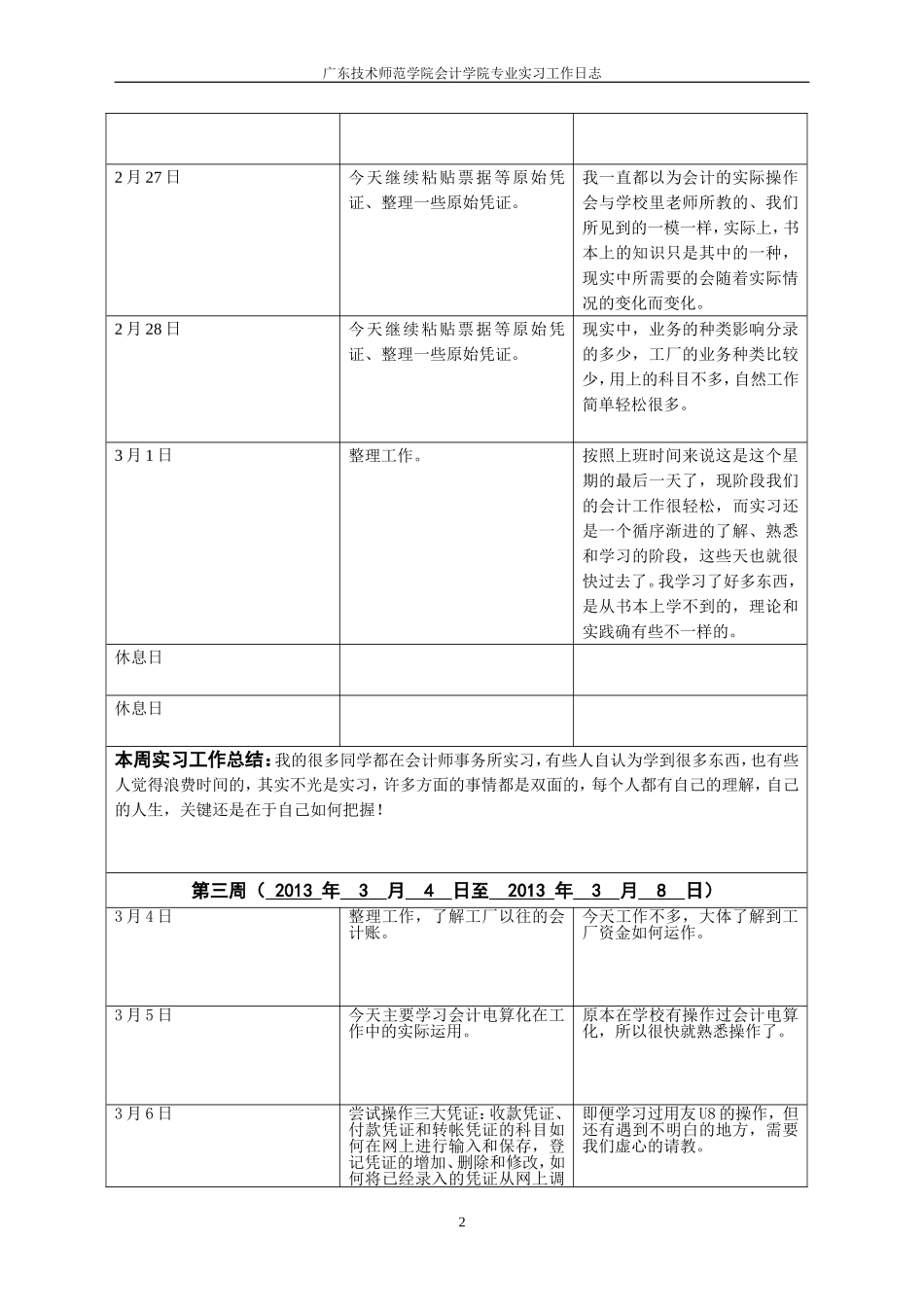 会计实习工作实习日志8周_第2页