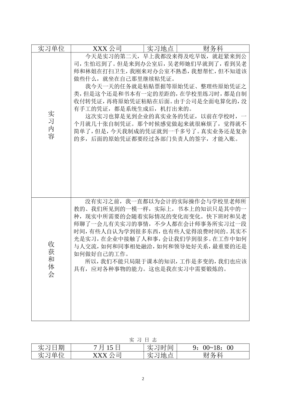 会计实习日志30篇(同名18095)_第2页