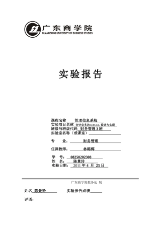 会计业务的EXCEL设计与实现--实验报告内容要求