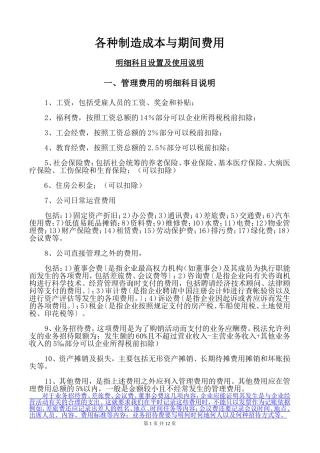 会计科目成本费用类设置说明