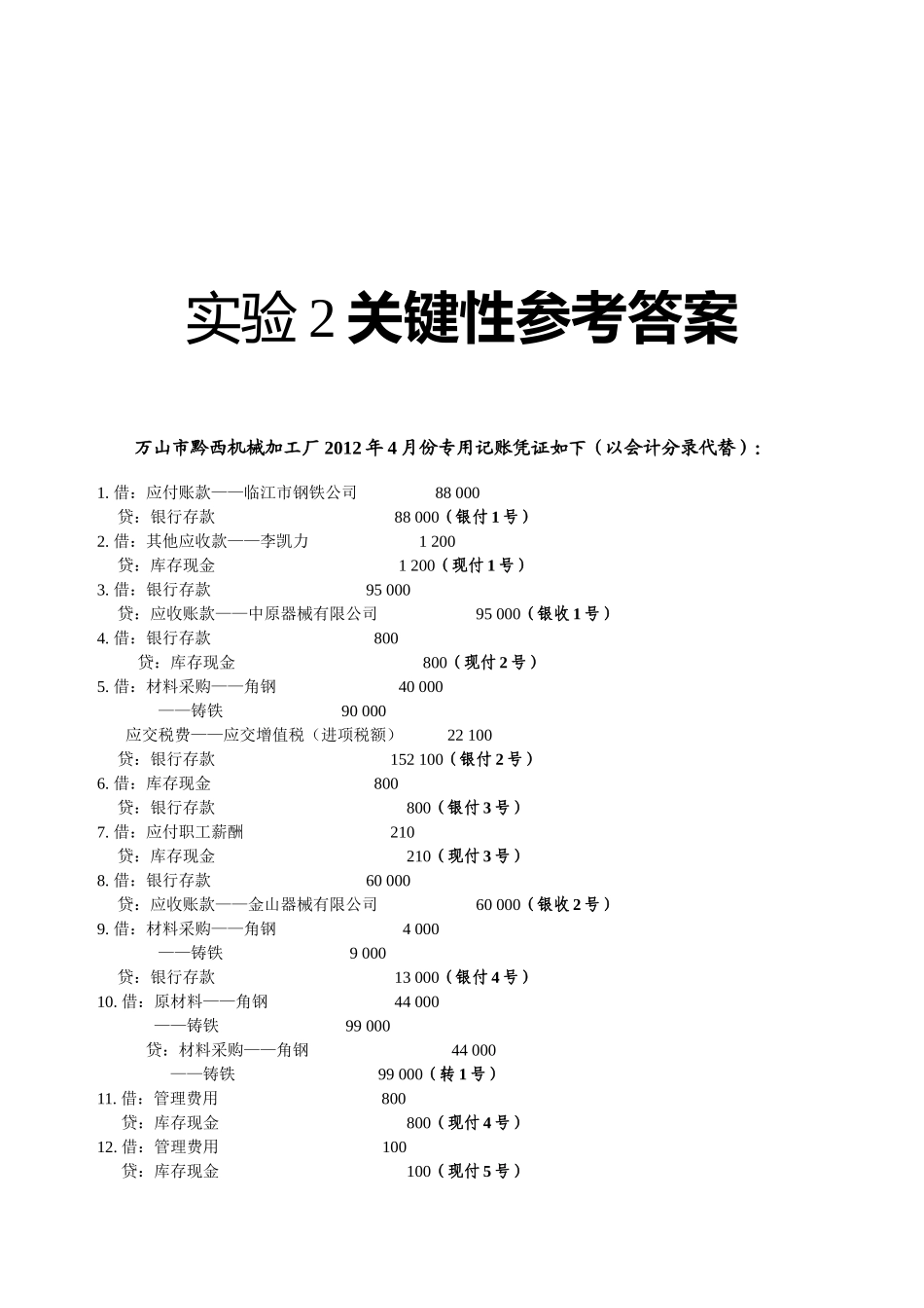 会计学原理课程实验答案(张志康-第二版)_第2页