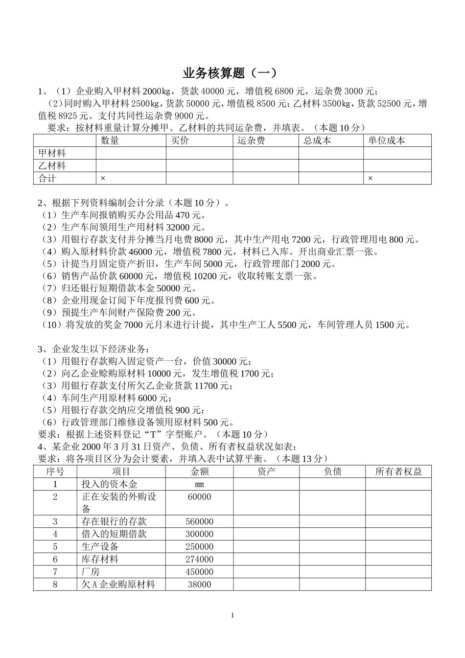 会计学原理业务题_第1页