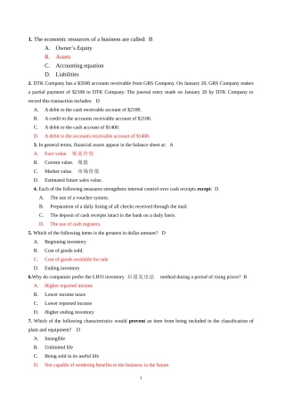 会计专业英语期末考试练习卷(new)