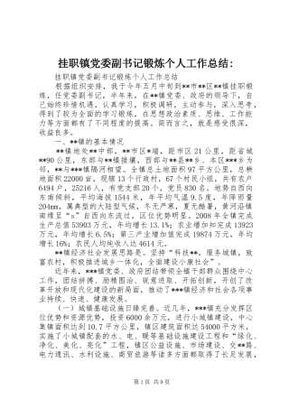 挂职镇党委副书记锻炼个人工作总结