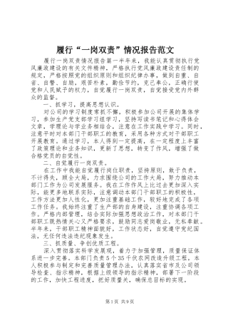 履行一岗双责情况报告范文