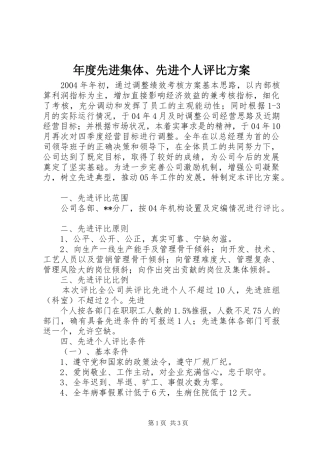 年度先进集体先进个人评比方案