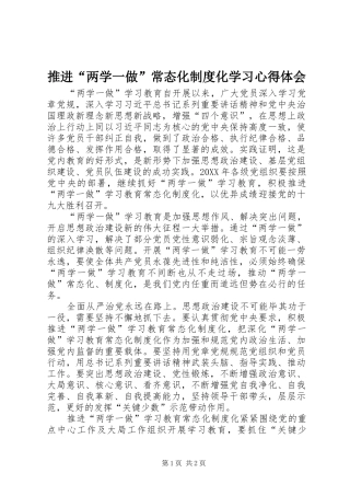 推进两学一做常态化制度化学习心得体会