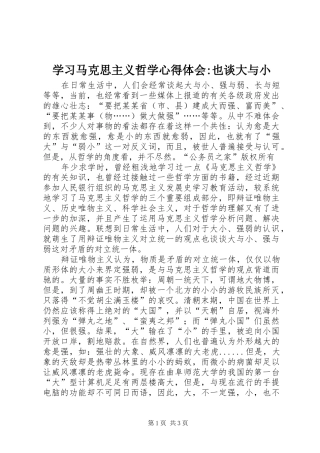 学习马克思主义哲学心得体会也谈大与小
