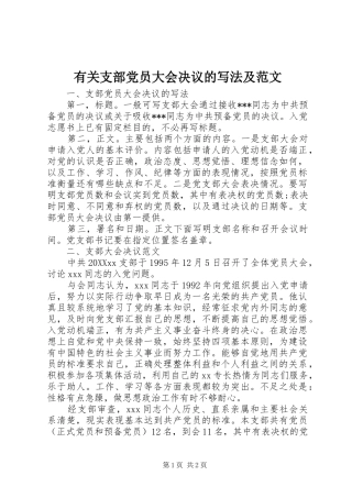 有关支部党员大会决议的写法及范文