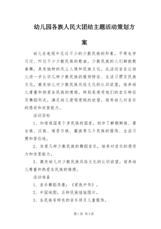 幼儿园各族人民大团结主题活动策划方案