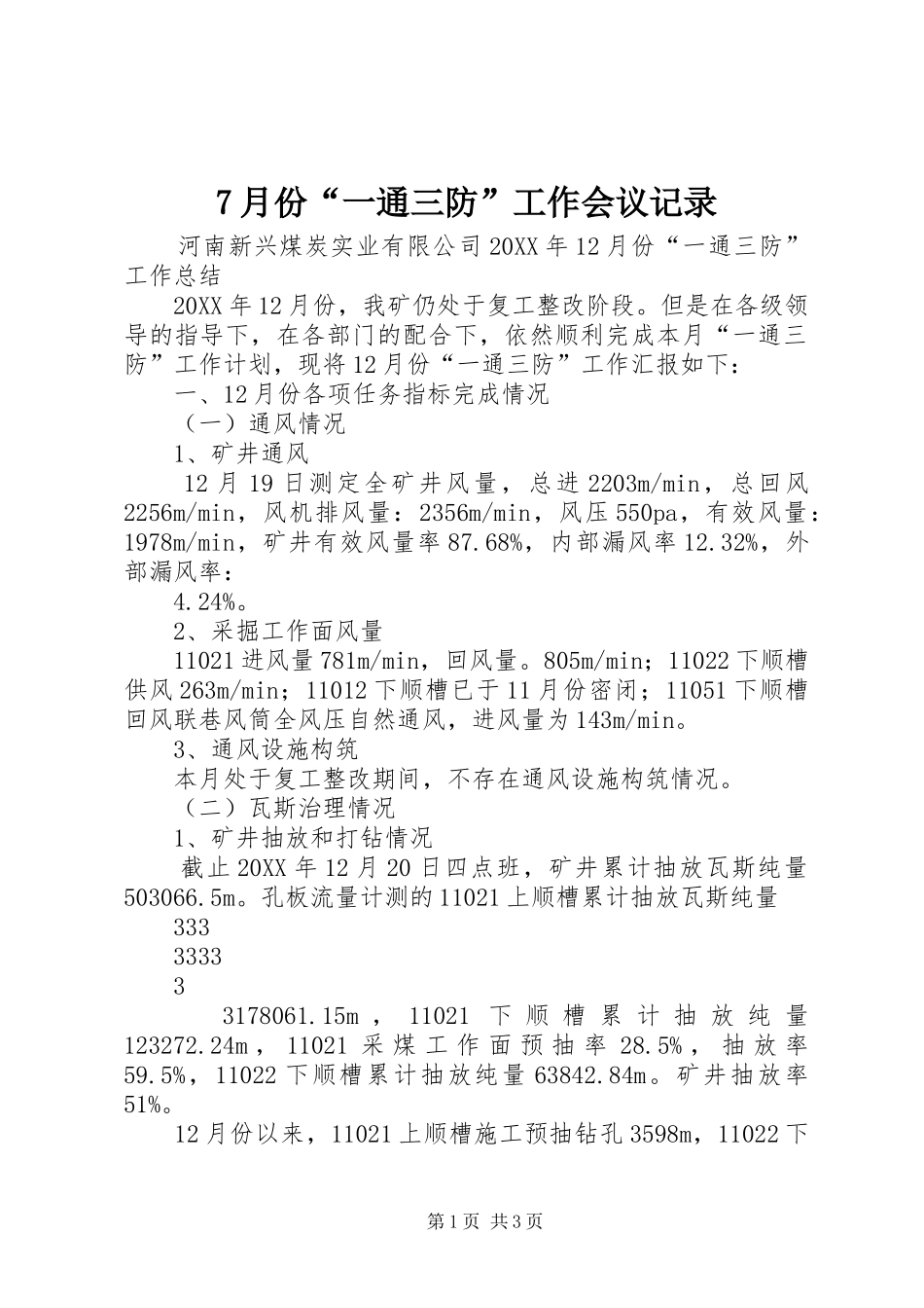 月份一通三防工作会议记录_第1页