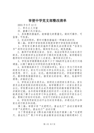 宰便中学党支部整改清单