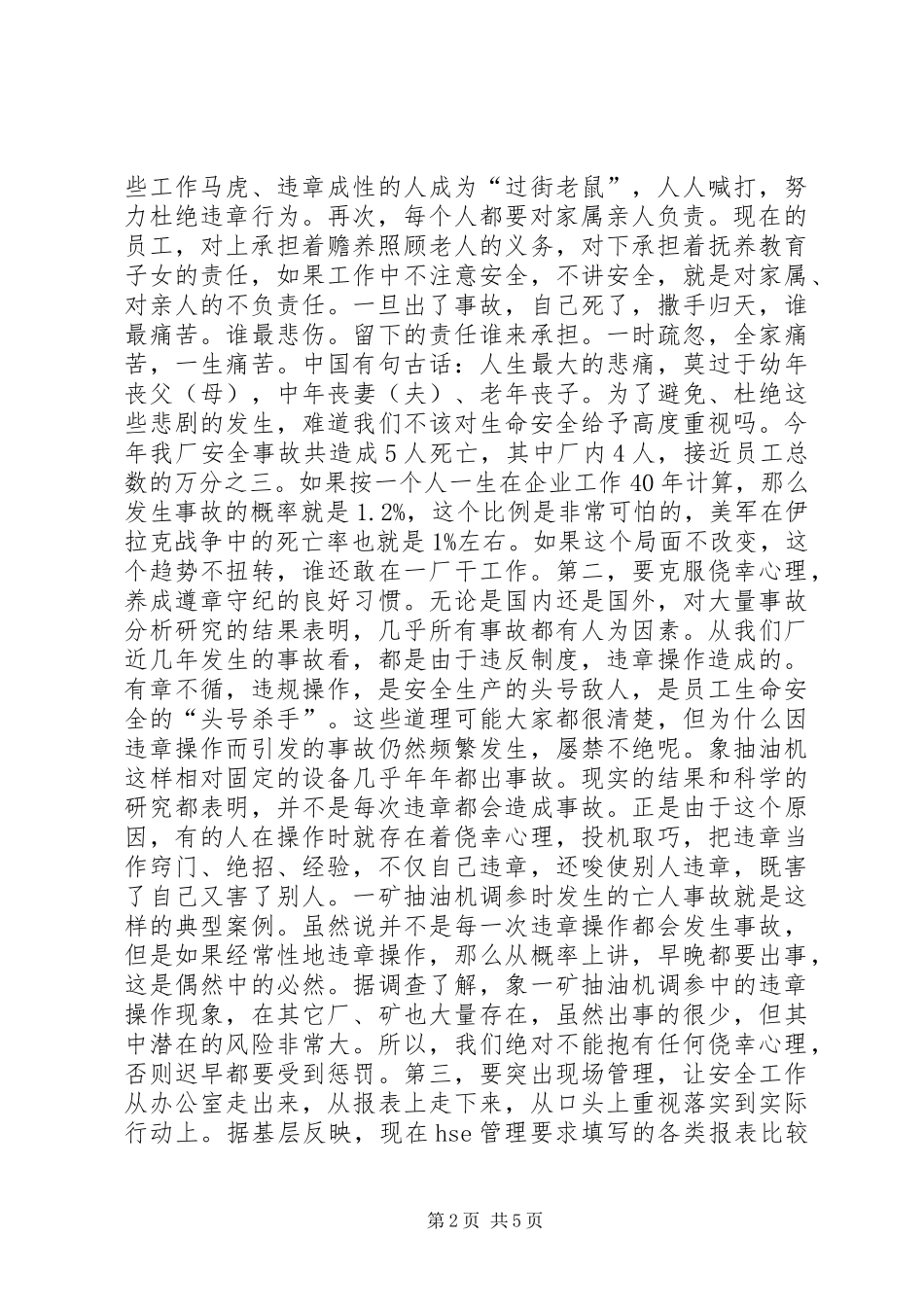在厂安全工作总结会上的致辞安全工作总结_第2页