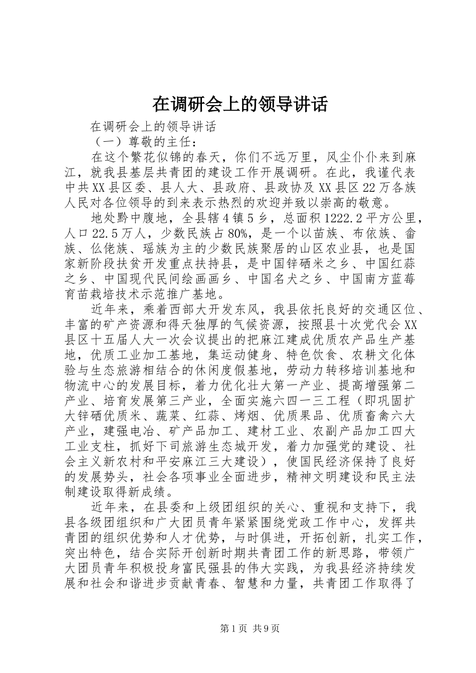 在调研会上的领导致辞_第1页