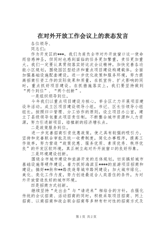 在对外开放工作会议上的表态讲话