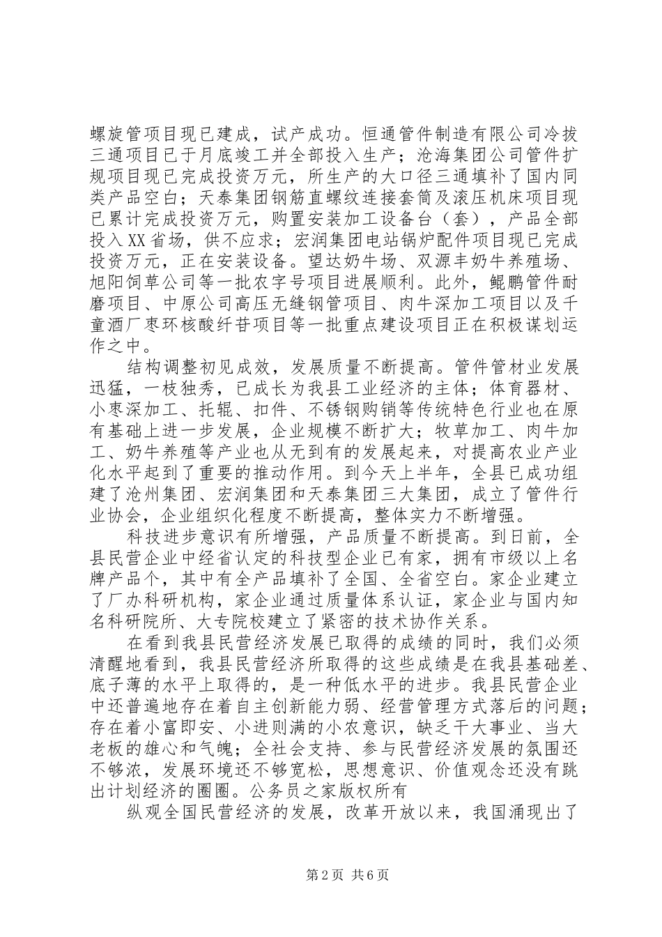 在发展民营经济千人大会上的致辞_第2页