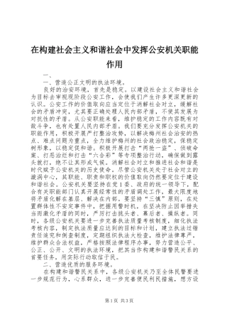 在构建社会主义和谐社会中发挥公安机关职能作用