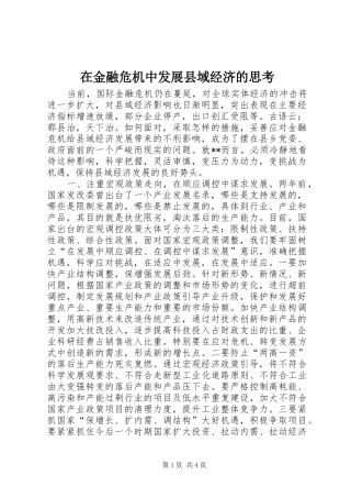 在金融危机中发展县域经济的思考