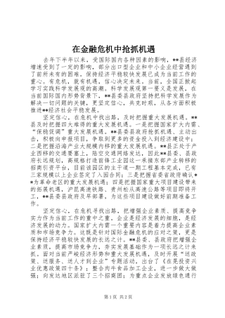 在金融危机中抢抓机遇