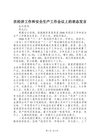 在经济工作和安全生产工作会议上的表态讲话