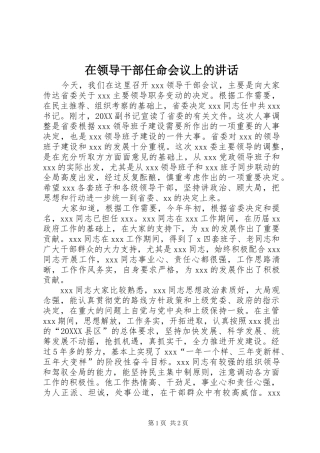 在领导干部任命会议上的致辞