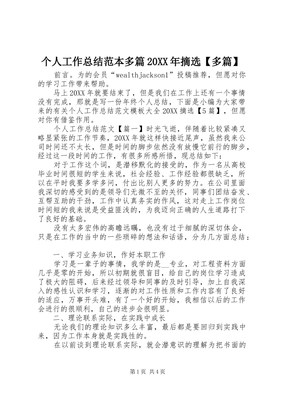 个人工作总结范本多篇摘选多篇_第1页