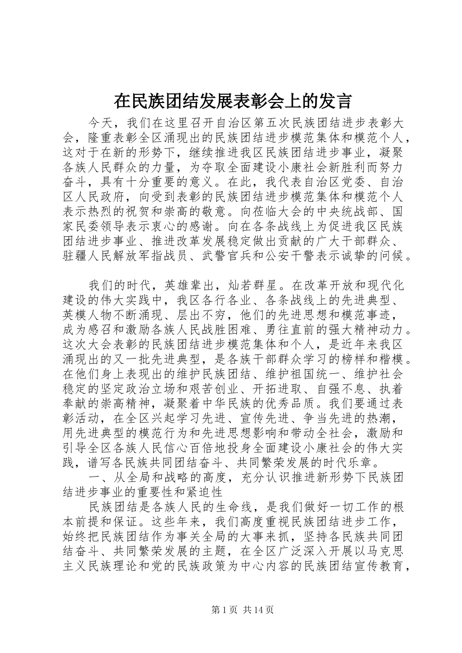在民族团结发展表彰会上的讲话_第1页