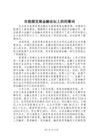 在能源发展金融论坛上的闭幕词