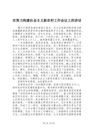 在努力构建社会主义新农村工作会议上的致辞