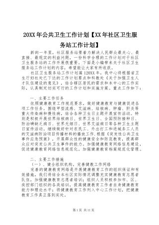 公共卫生工作计划社区卫生服务站工作计划