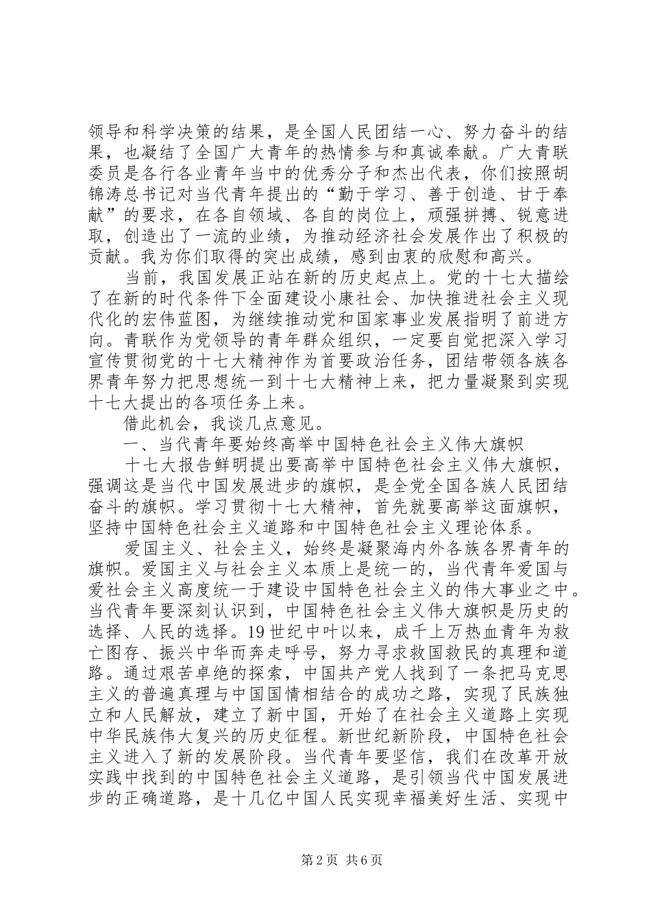 在青联十届四次常委会议上的致辞_第2页