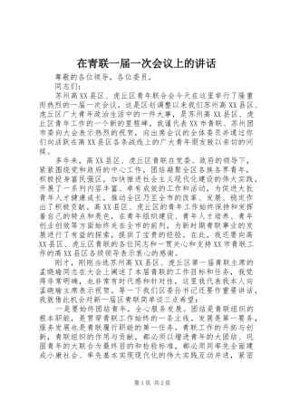 在青联一届一次会议上的致辞