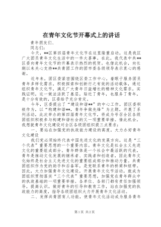 在青年文化节开幕式上的讲话