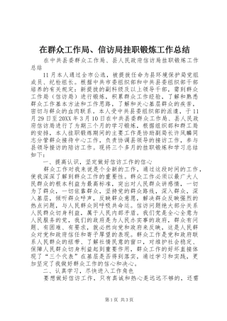 在群众工作局信访局挂职锻炼工作总结