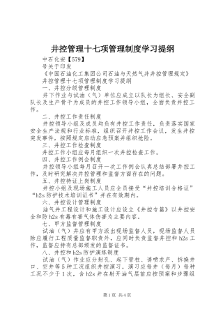 井控管理十七项管理制度学习提纲